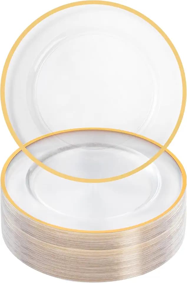 Goodluck 50 Pack 12 Inch Clear Charger Plates with Gold Trim