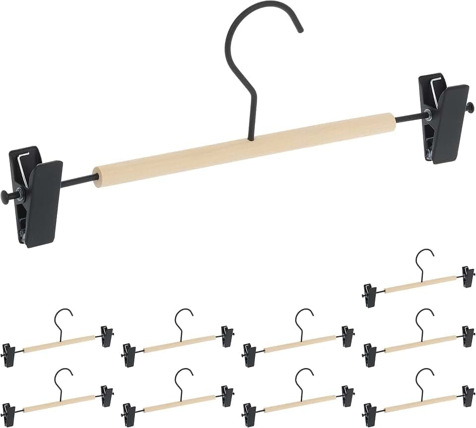 Relaxdays Hosenbügel 10er Set, verstellbare Clips, schwarz/Natur
