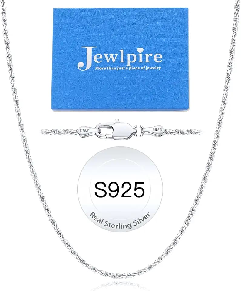 Jewlpire 2mm Rope Chain 14K Gold Plated 925 Sterling Silver Chain Necklace for Women, Sturdy Comfortable Womens Chains Necklaces, 16 18 20 22 24 26 Inch