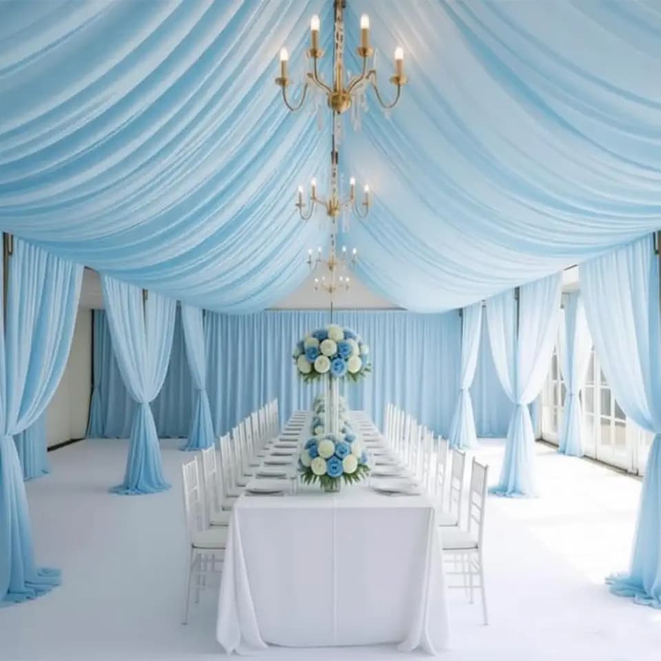 6 Panels 5ft x 30ft Baby Blue Ceiling Drapes for Weddings, Light Blue Sheer Fabric Ceiling Curtains for Gender Reveal Baby Shower Photo Background Birthday Party Decoration, Tent Drapes