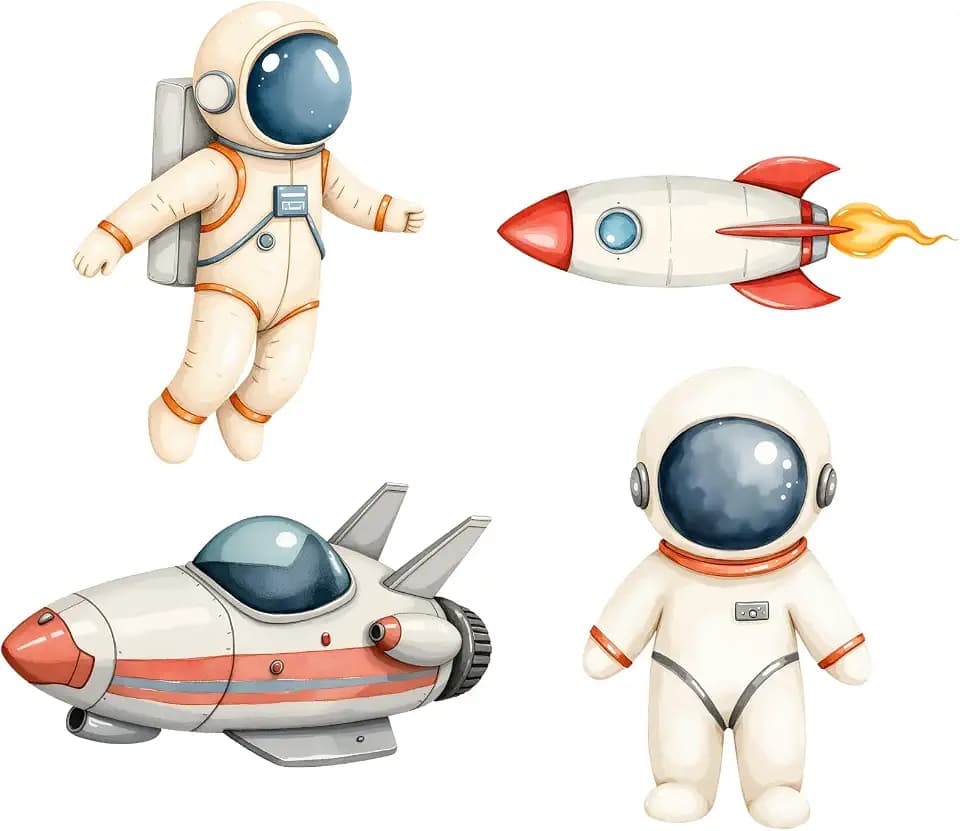 Honoson 4 Pcs Large 30" Astronaut Cardboard Cutouts, Space Birthday Party Decoration Rocket Spaceship Backdrop Standup Photo Booth Prop for Baby Shower Party Supplies Classroom Sign