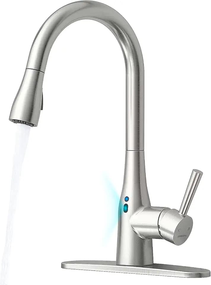 Touchless Kitchen Faucet with Pull Down Sprayer, Adjustable Water Flow, Handle Rotation 270 Degrees & Magnetic Docking Spray, Motion Sensor Kitchen Faucets for Sink 1 or 3 Hole Brushed Nickel