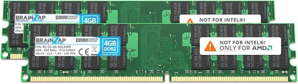 BRAINZAP 8GB (2x4GB) DDR2 800MHz PC2-6400U-666 DIMM CL6 2Rx16 1.8V Unbuffered Non-ECC RAM Arbeitsspeicher für Desktop PC Speichermodul Memory