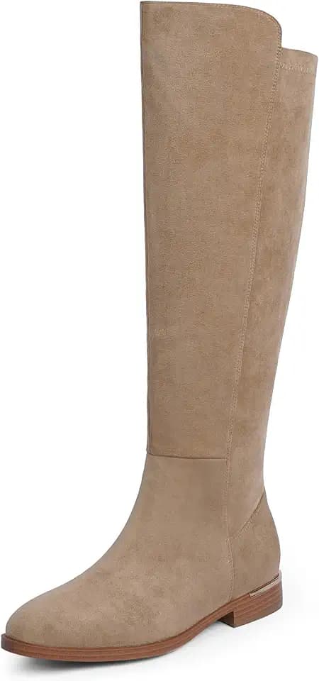 Modatope Rounded Toe Flat Stretchy Dress Knee High Boots Side Zipper