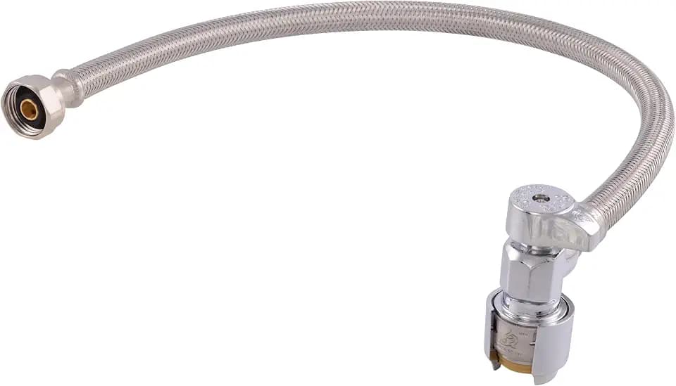 SharkBite Max 20 In. Stainless Steel Braided Faucet Connector with Angle Stop Valve, 1/2 Inch PTC x 1/2 Inch FIP, PEX Pipe, Copper, CPVC, PE-RT, HDPE, UR24657