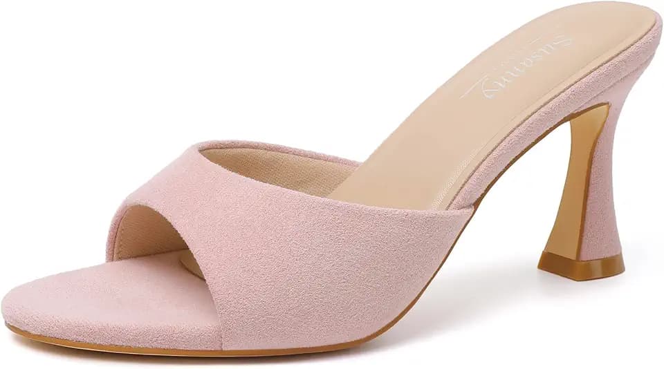 Susanny High Heels for Women Pointed Open Toe Strappy Chunky Block Heels Ankle Strap Stiletto Kitten Heeled Sandals Wedding Bridal Party Prom Sexy Dress Shoes