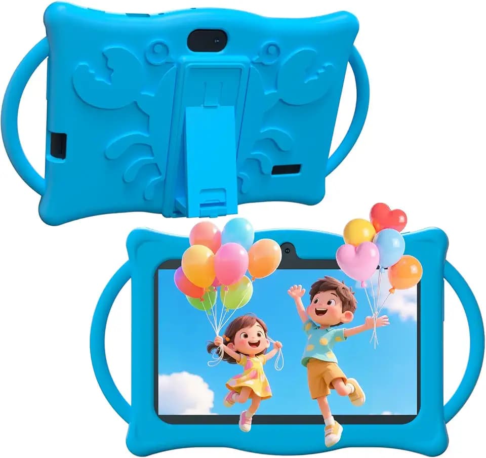 Android Kids Tablet 7 inch Tablets for Kids, 4GB RAM 32GB ROM Quad Core Toddler Tablet with Shockproof Case, Parental Control, WiFi, Bluetooth, 3000mAh Battery, Dual Camera, Educational, Game, Blue