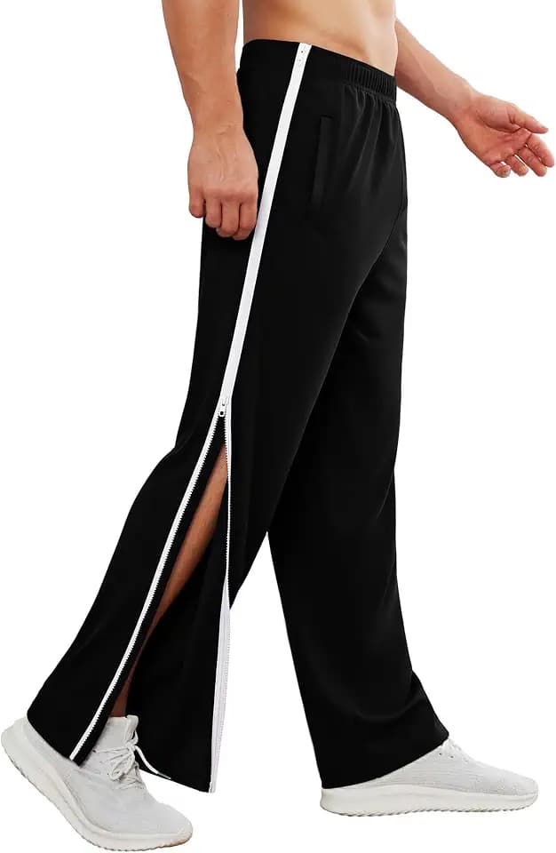 Deyeek Tear Away Pants for Men Post Surgery 2 Side Zippers Sweatpants