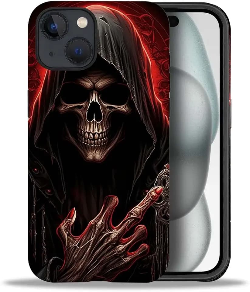Compatible with iPhone 15 Case, Cool Red Skull Pattern Print Matte Durable Fashion Funny Liquid Silicone Soft Anti-Scratch Shockproof Protective Phone Cover