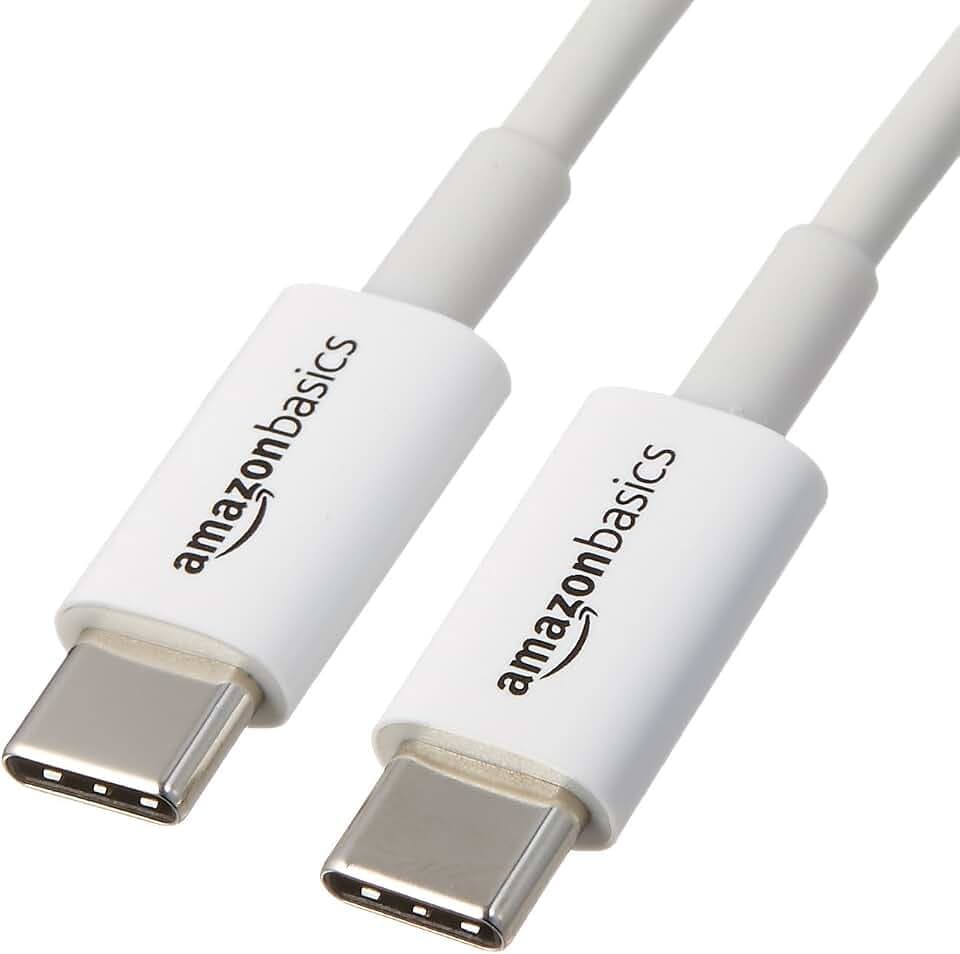 Amazon Basics USB-C-auf-USB-C Schnellladekabel, 480 Mbit/s Geschwindigkeit, USB-IF-Zertifiziert, zum Schnellladen von Apple iPhone 16/15, iPad, MacBook, Samsung Galaxy, Tablets, Laptops, 1.8 m, Weiß