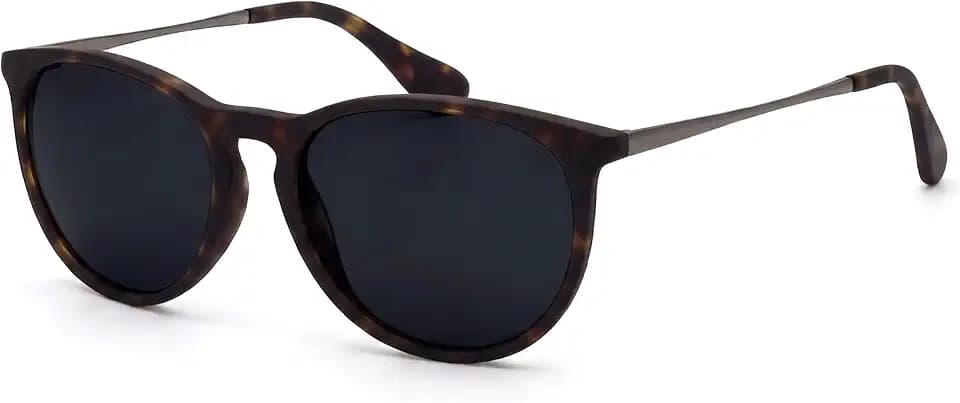 Sonnenbrille UV 400 Schutz Unisex Damen Herren Vintage Rund Round - Rahmen Leo Gummiert (Gläser: Grau)