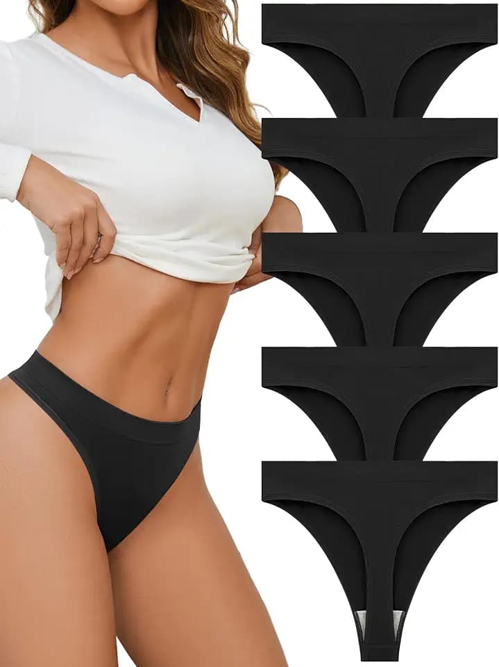 linccure Women's Seamless Thongs Breathable No Show Thong Underwear 5 Pack