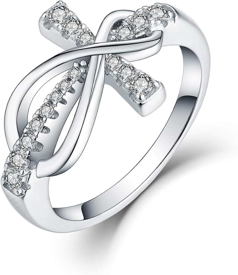 JO WISDOM 925 Sterling Silver Cubic Zirconia Cross Infinity Ring