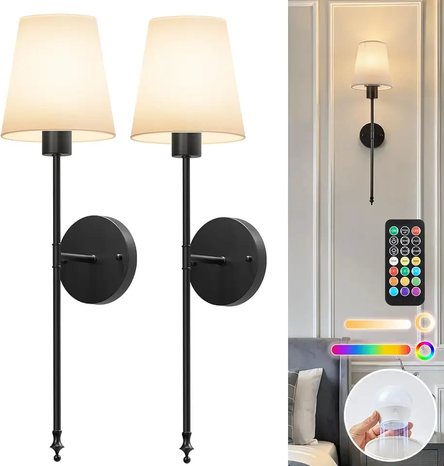 Brightown Battery Operated Wall Sconces Set of 2,Black Sconces Wall Decor