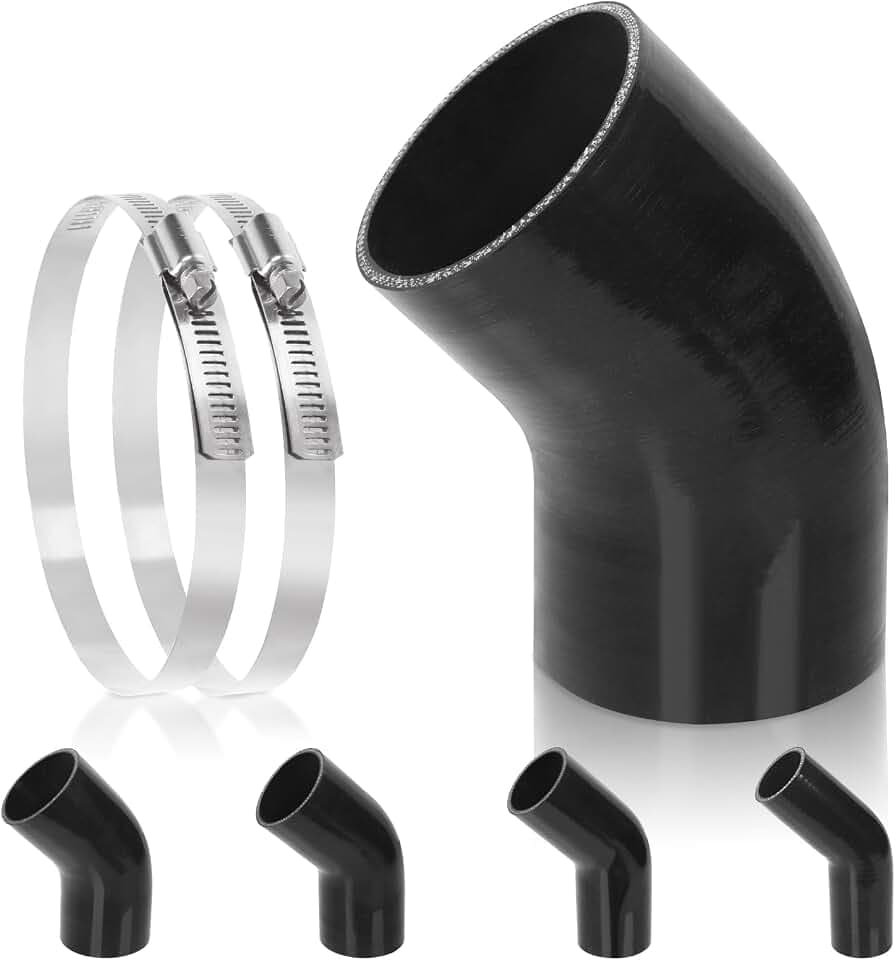 Glarks 45 Degree Elbow Silicone Hose, 4inch(102mm) ID 8inch(210mm) Length 4-Ply Reinforced High Performance Silicone Hose with 2Pcs 105-127MM Stainless Steel T-Bolt Clamp for Turbo, Intercooler and In