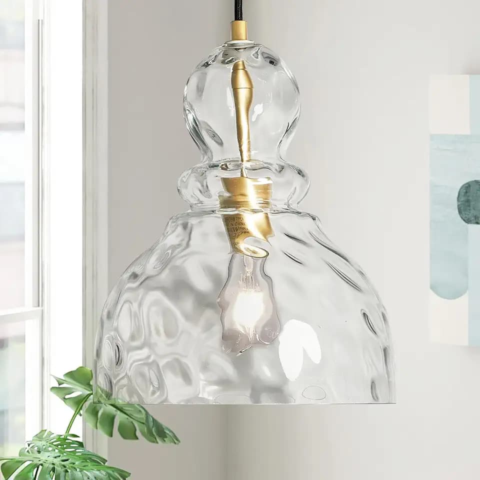 Hammered Glass Pendant Light Gold Pendant Lights Kitchen Island 10in Large Brass Kichen Island Light Over Sink Glass Ceiling Pendant Light for Entry Hallway Dining Room