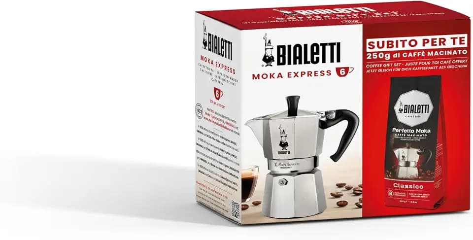 Bialetti Espressokocher Moka Express für 6 Tassen, plus 250 g Perfekt , nicht induktionsfähig, (250 ml), Aluminium, Rot