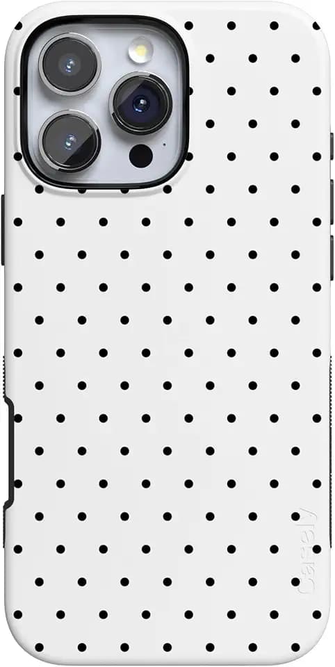 Casely iPhone 16 Pro Max Case | On the Dot | White Polka Dot | Bold Protective Design | Compatible with MagSafe