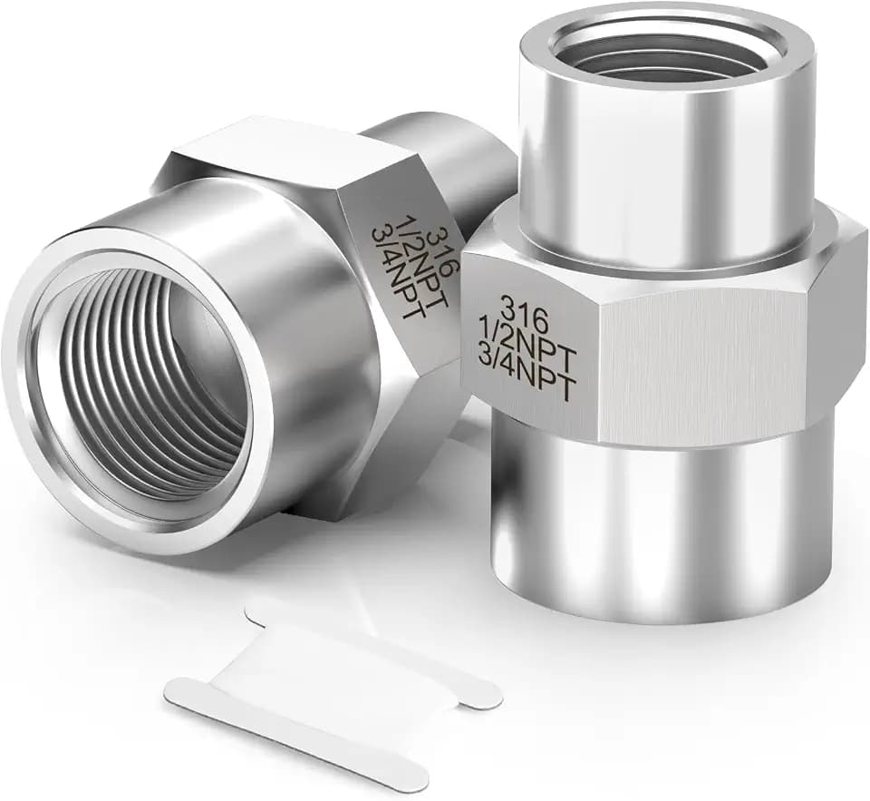 TAISHER 2PCS Forging of 316L Stainless Steel Pipe Fitting, Reducer Coupling, 3/4" NPT Female x 1/2" NPT Female, Reducing Pipe Adapter Fitting