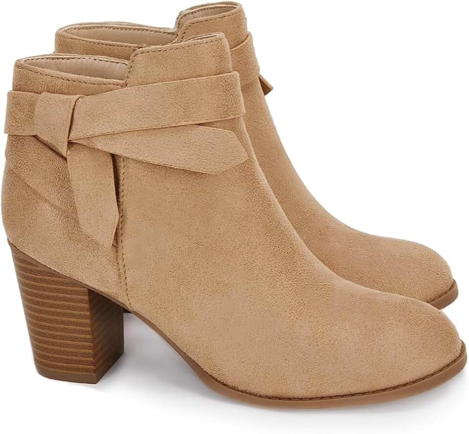 PiePieBuy Women's Tie Knot Chelsea Pump Ankle Boots Closed Toe Stacked Heel Booties Shoes