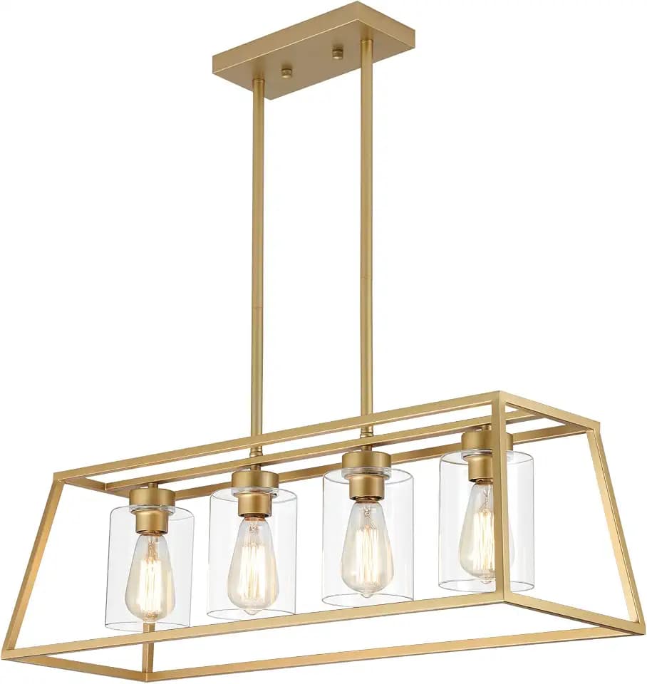 4-Light Gold Chandeliers for Dining Room, Kitchen Island Light Fixture