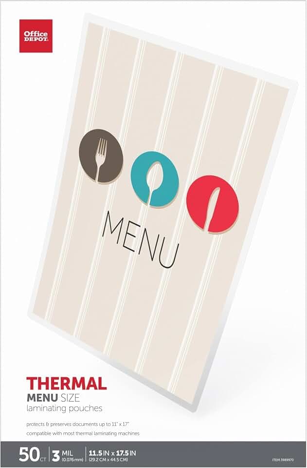 Office Depot® Brand Laminating Pouches, Menu Size, 3 Mil, 11-1/2" x 17-1/2", Pack of 50