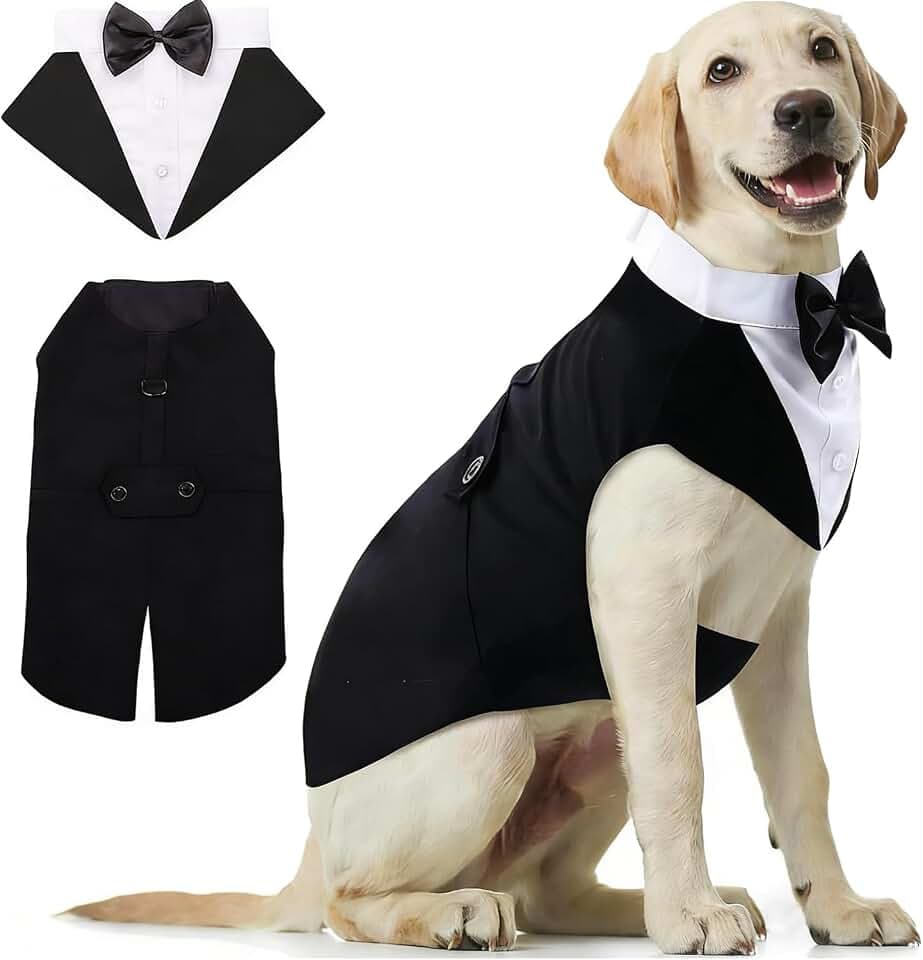 Dog Tuxedo and Bandana Set, Formal Wedding Suit for Small Medium Large Dogs