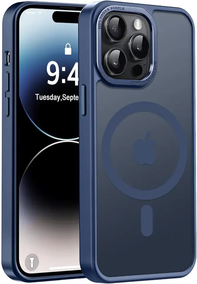 Newfuture Magnetic for iPhone 14 Pro Max Case Matte Shockproof, Navy Blue