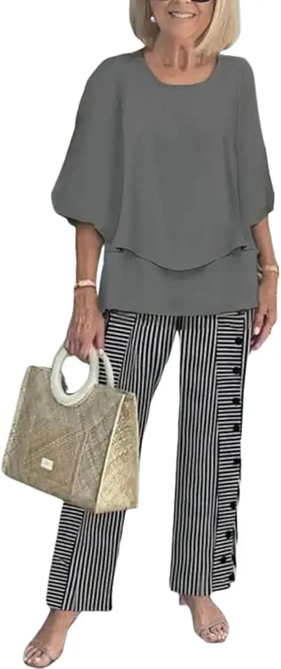 LOZ Lounge Sets for Women 2026 Summer 3/4 Sleeve Shirts Wide Leg Pants Sets