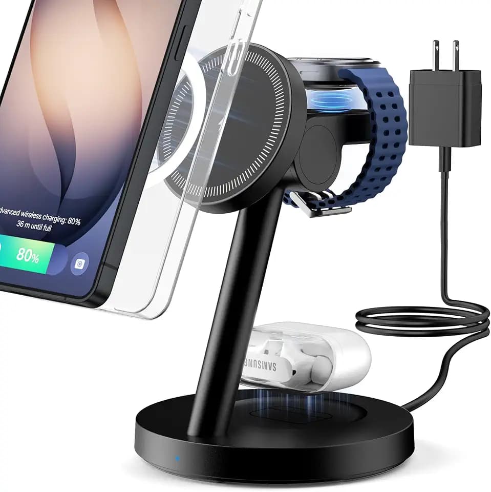 KPON for Samsung 3 in 1 Charging Station, Magnetic Wireless Charger Stand for MagSafe for Samsung Galaxy S26 Ultra/S25/Z Fold7/Flip7, Phone Watch Dock for Galaxy Watch Ultra/8 (Not for Watch 9/Ultra2)