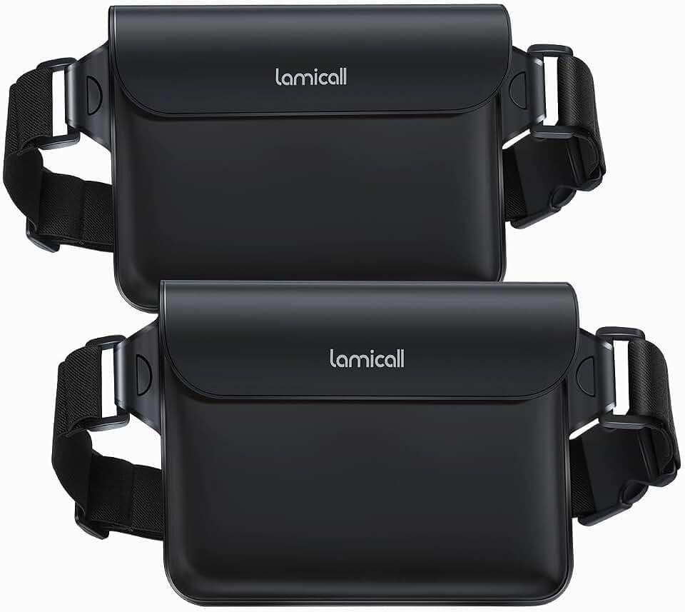 Lamicall wasserdichte Tasche zum Schwimmen, Wasserfester Beutel, 2 Stück | Wasserdichte Bauchtasche mit einstellbarem Band, IPX8 Waterproof Bag für Wassersport, Schwimmen, Strand, Bootsfahrten Schwarz