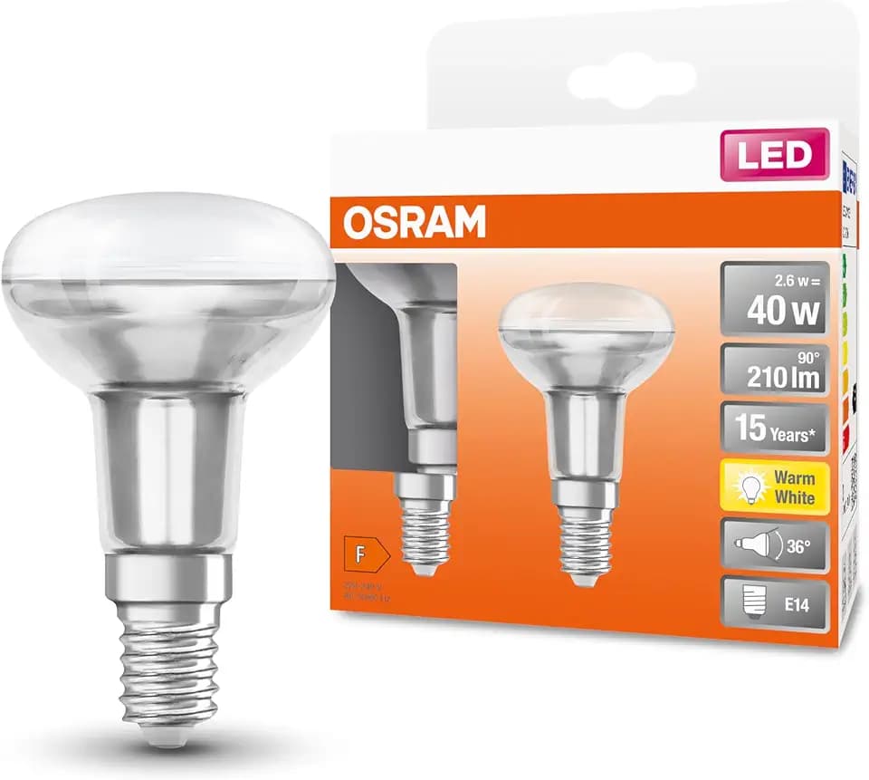 Osram LED Star R50 Reflektorlampe, Sockel: E14, (2 Birnen) Warm White, 2700 K, 2,6 W, 210 lm, Warmweiß