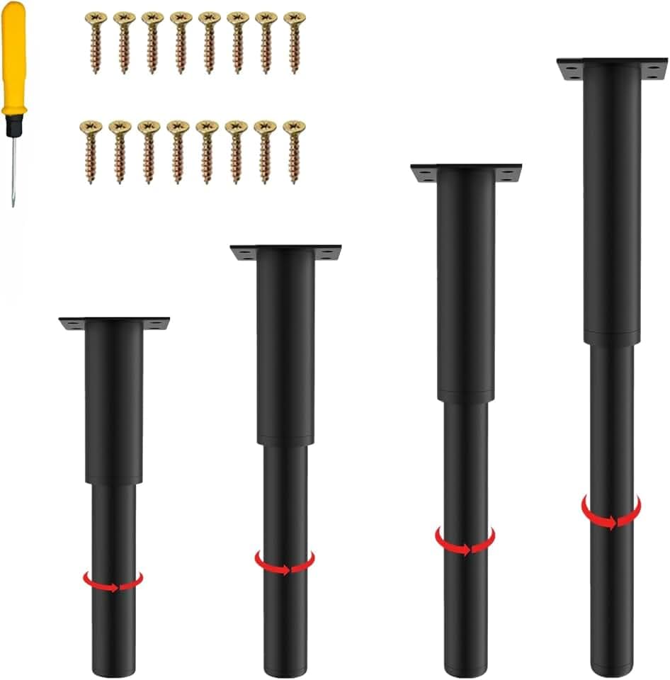 4 Stück Möbelfüße Metall,Verstellbare Möbelfüsse,Einstellbare Höhe,Belastbar bis 800 KG,Möbelbeine für Fernsehschrank Sofa Lehrstuhl (Matt Schwarz, 72-120cm)