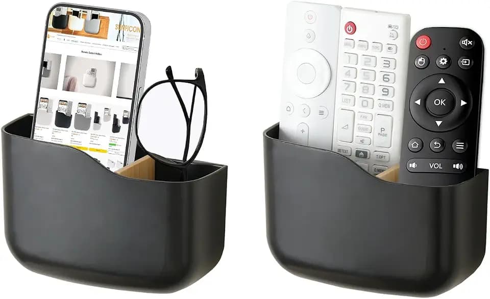SUNFICON 2 Selbstklebende Fernbedienungshalter, Universal-Halterung für Media-Player, Controller, Wandmontage, Fernbedienung, Organizer, Box, schwarz