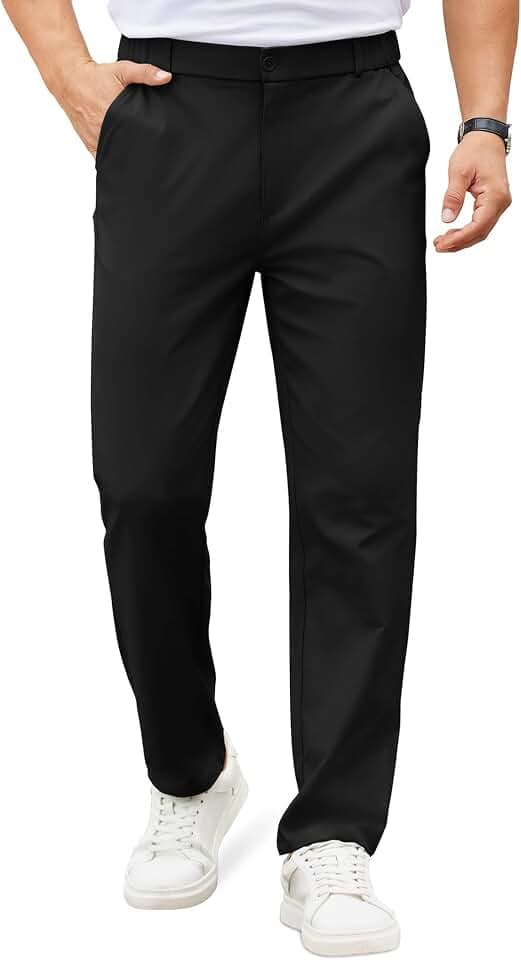 COOFANDY Mens Casual Chino Pants Elastic Waist Classic-Fit Dress Slacks