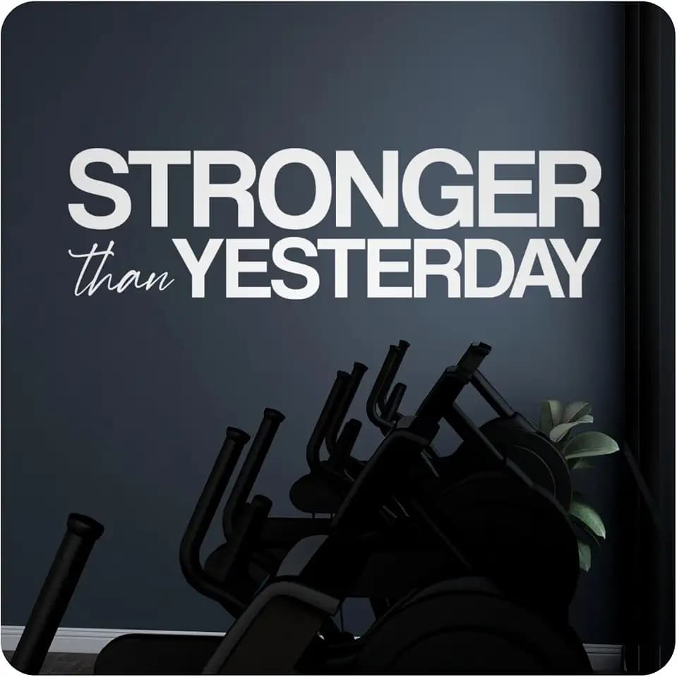 My Vinyl Story | Stronger Than Yesterday | Motivational Wall Decal Quote Sticker for Home Gym Exercise Fitness Workout Inspirational Wall Art Decor Vinyl Removable (White, 22x7 inches)