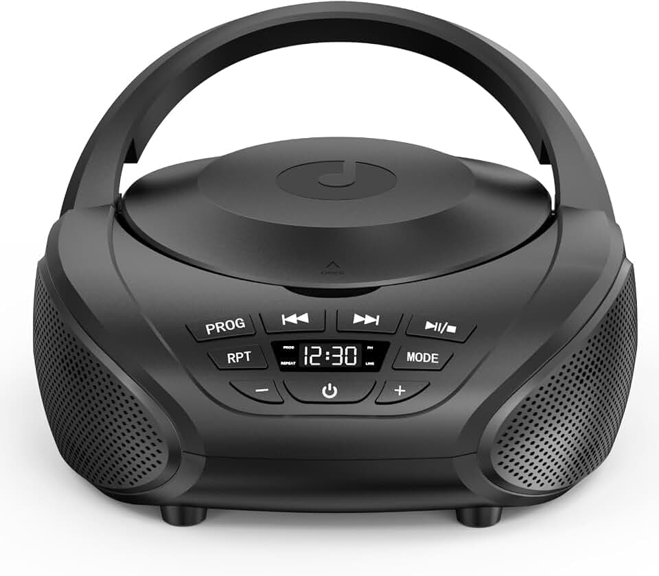 Gueray Tragbarer CD-Player Boombox Kompakt-Radio mit Stereo-Lautsprechern UKW-Radio 3,5-mm-AUX-Eingang, Kopfhöreranschluss und LCD-Display für Innenräume Outdoor Reisen & Hörbücher (Schwarz)