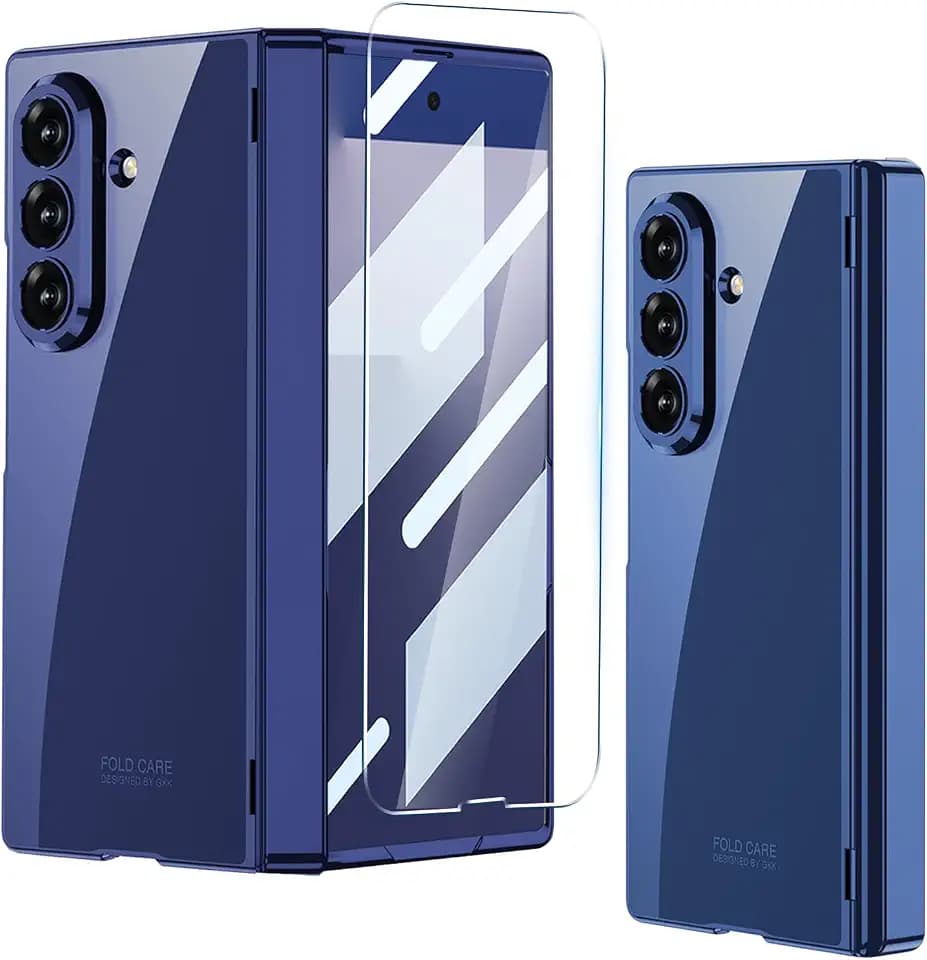Clear Case for Samsung Galaxy Z Fold 7, Transparent Electroplating Phone Case with Magnetic Hinge Protection and Screen Protector,Slim Shockproof Protective Cover for Samsung Z Fold 7 (Blue)