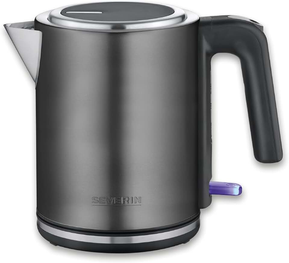 Severin Wasserkocher mit Fast-Boil-Power und Kalkfilter, 1 L Fassungsvermögen, Einhandbedienung, Teekocher mit 360° drehbaren Sockel, dark inox, schwarz, Edelstahl, 2400 W, WK 9342