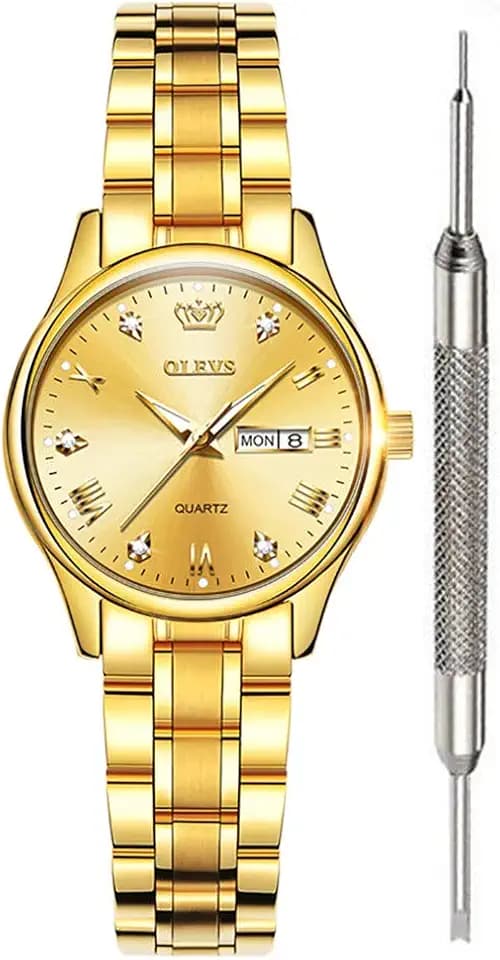 OLEVS Women's Waterproof Gold Crystal Accent Watch for Women Best Women's Analog Quartz Roman Numerals Dial Small CZ Gold Fine Fashion Valentine's Christmas Gift for Her Watch