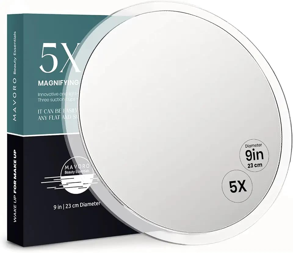 Mavoro 9" Magnifying Makeup Mirror | 3 Strong Suction Cups | Portable | 5X