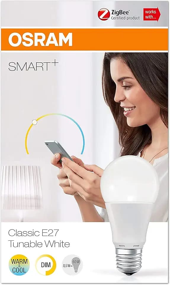 Osram Smart+ LED, ZigBee Lampe mit E27 Sockel, warmweiß bis tageslicht (2000K - 6500K), dimmbar, Alexa kompatibel, 4er Pack