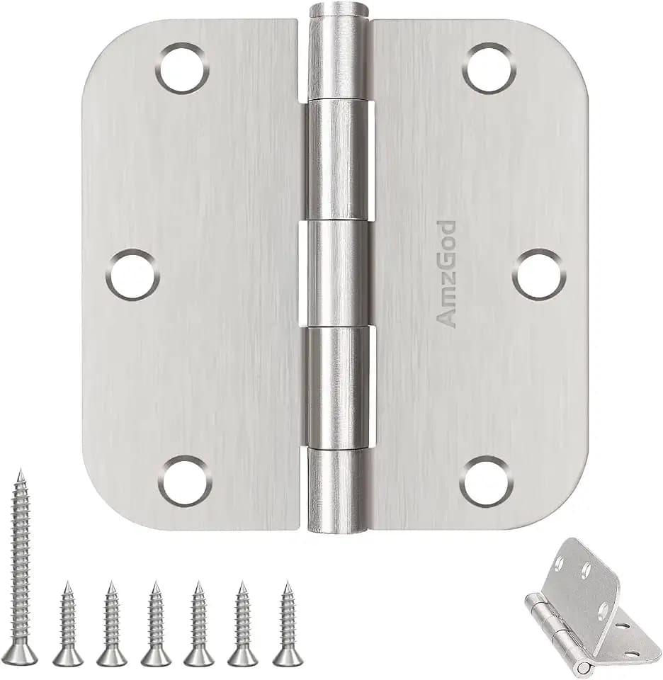 Door Hinges Brushed Nickel - 6 Pack Satin Nickel 3.5 Inch Rounded Interior Door Hinges with 5/8" Radius - 3 1/2 Inches Silver Residential Standard Door Hardware