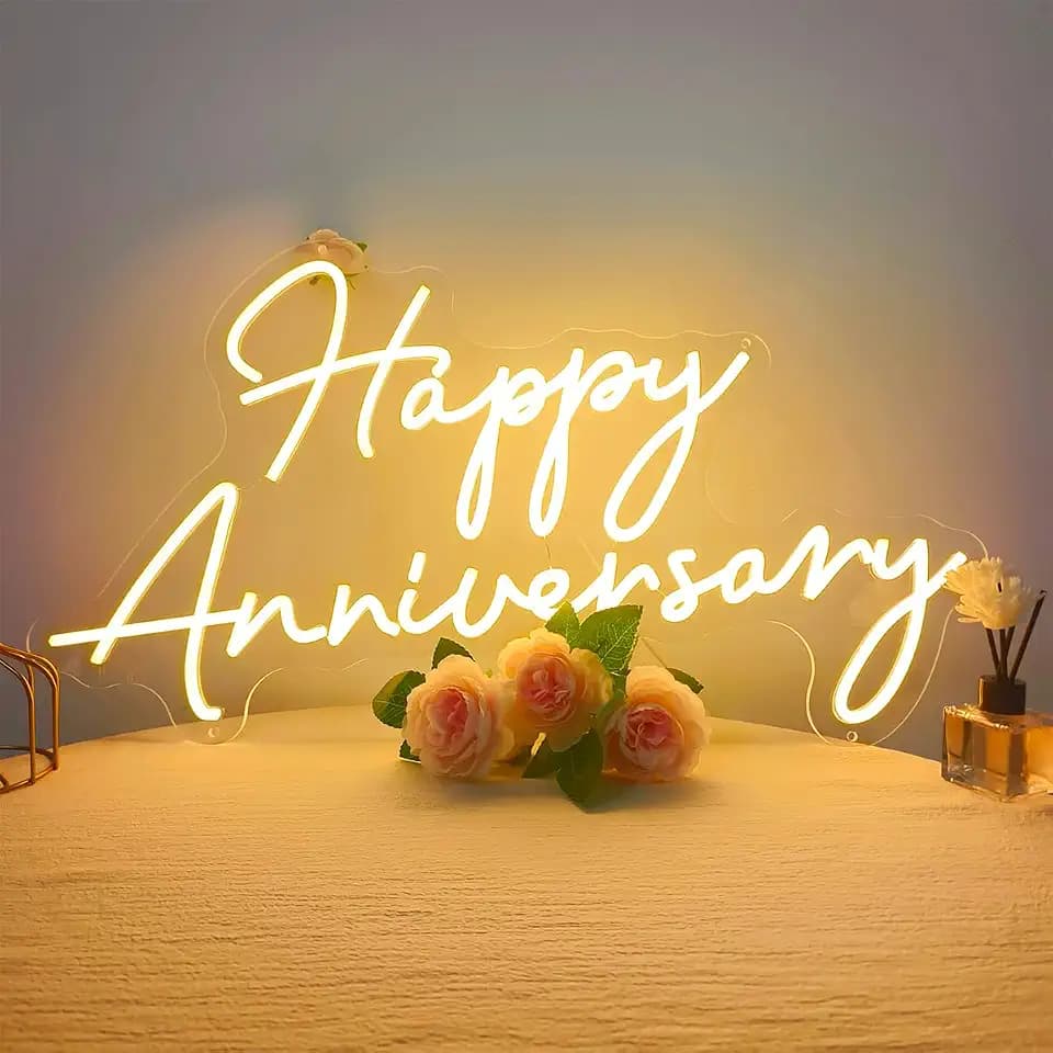 25x15 Inch Happy Anniversary Neon Sign Large，USB Dimmable Happy Anniversary Led Neon Light Sign Great for Wedding Birthday Anniversary Party Valentine's Day Backdrop, Warm White
