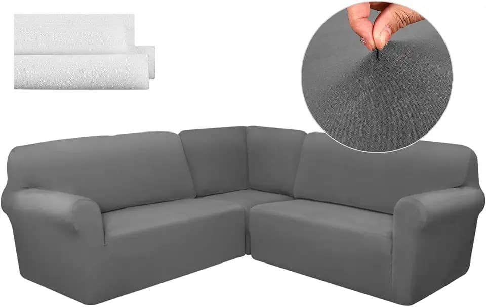 Breling 3 Pcs L Shaped Couch Covers for Sectional Corner Sofa Stretch 5 Seat Washable Corner Sofa Slipcover Sectional Couch Protector for Living Room(Dark Gray,Milk Silk)