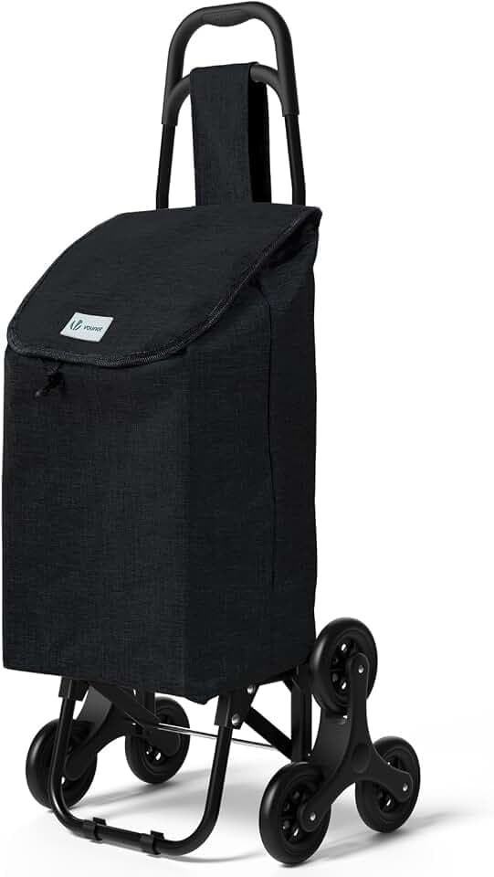 VOUNOT® Einkaufstrolley Treppensteiger, Trolly Einkaufswagen Klappbar, Hackenporsche mit 3 Räder, Wasserdichter, 32L Schwarz (Oxford) 94 x 37 x 34 cm
