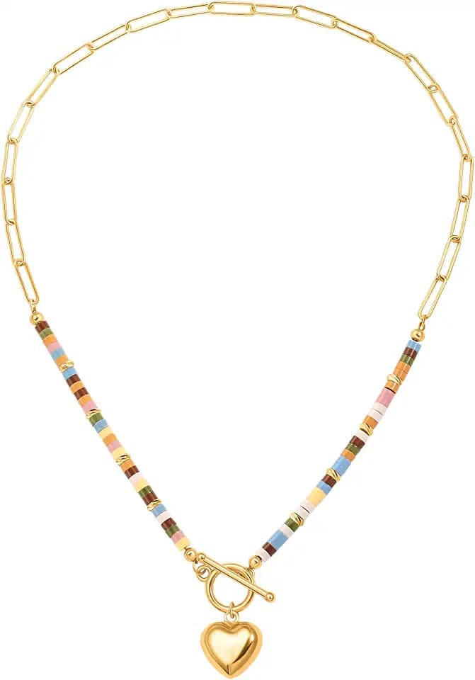 18k Gold Plated Chain Link Necklace for Women, Baroque Pearl/Compass Pendant Necklace