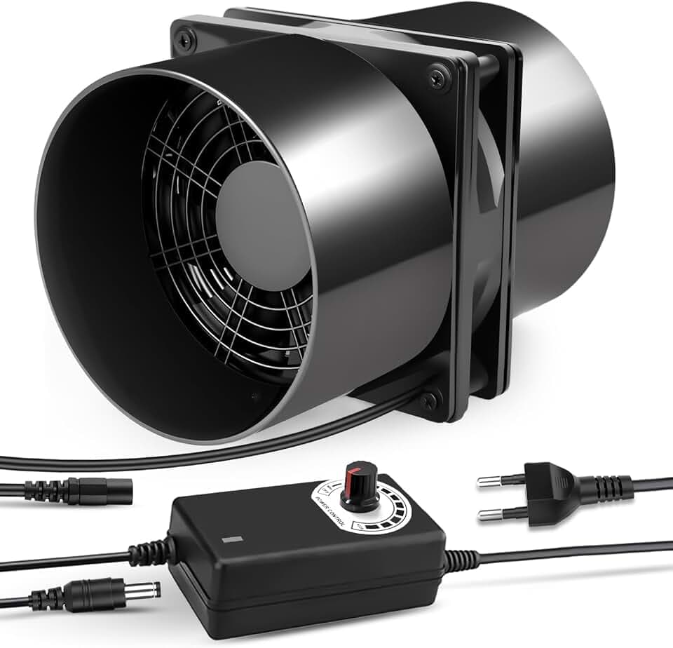 Rohrventilator 120mm - Abluftventilator mit Geschwindigkeitsregler für Küche, Bad, WC, Gewächshaus & Garage - Ideal für Rauchabzug und Luftzirkulation, Doppelt Luftkanal