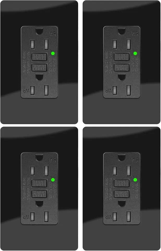 15A Black GFCI Outlet, TR & WR Ground Fault Protector with LED Indicator, Tamper & Weather Resistant GFI Electrical Receptacle, ETL Listed, Wallplate Included, 4 Pack