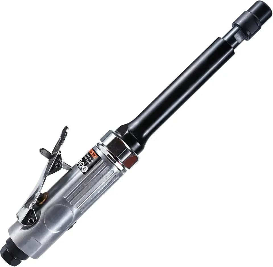 Air Die Grinder, 5" Extended Air Powered Grinder set with 1/4" and 1/8" Collets, 20,000 RPM Pneumatic Grinder for Porting, Polishing and Deburring, Rear Exhaust, 5-Inch Long Reach Shaft Tool